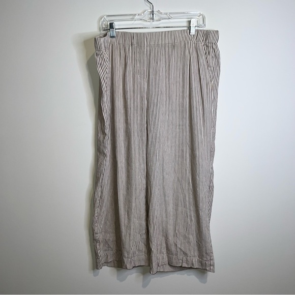 J. Jill Tan and White Striped Linen Blend Cropped Pants - Picture 1 of 9